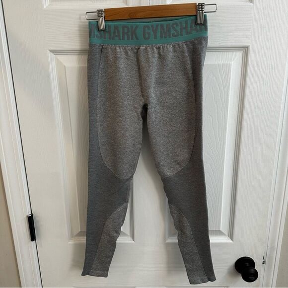 Gymshark Flex Leggings mid rise Charcoal Marl/Dusky Teal size small - Picture 5 of 8